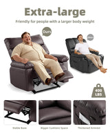 GarveeHome Oversized Recliner Chair - Faux PU Leather Manual Recliner for Adults, Lazy Chair with 1.5X Sponge Comfort Arm and Back for Living Room, Bedroom GarveeHome