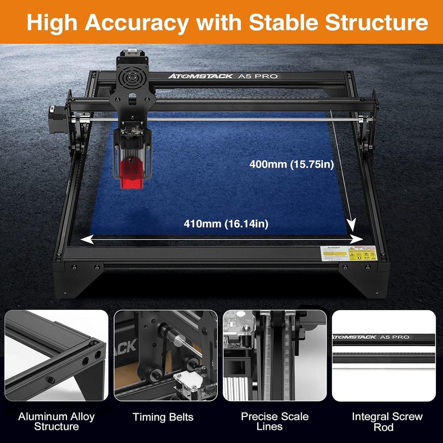 Refurbished ATOMSTACK A5 PRO Laser Engraver and Cutter,Class 4,5000mW Output Power Laser Cutter, 40W Higher Accuracy Laser Engraving Cutting Machine for Wood and Metal - WoodArtSupply