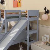 Bellemave Bunk beds Twin Over Full Size Slide and Stair, bunk Bed with Storage, Twin Over Full bunk beds for Kids, Floor bunk Bed, Low bunk Bed for Kids，Grey Bellemave