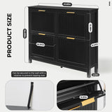 HUSHEDIFY 4 Flip Drawers Shoe Cabinet Storage for Entryway, Narrow Hidden Wood Shoes Organizer Cabinet Front Door Entrance Thin Free Standing Front Door Shoe Rack Storage for Entryway(Black) HUSHEDIFY