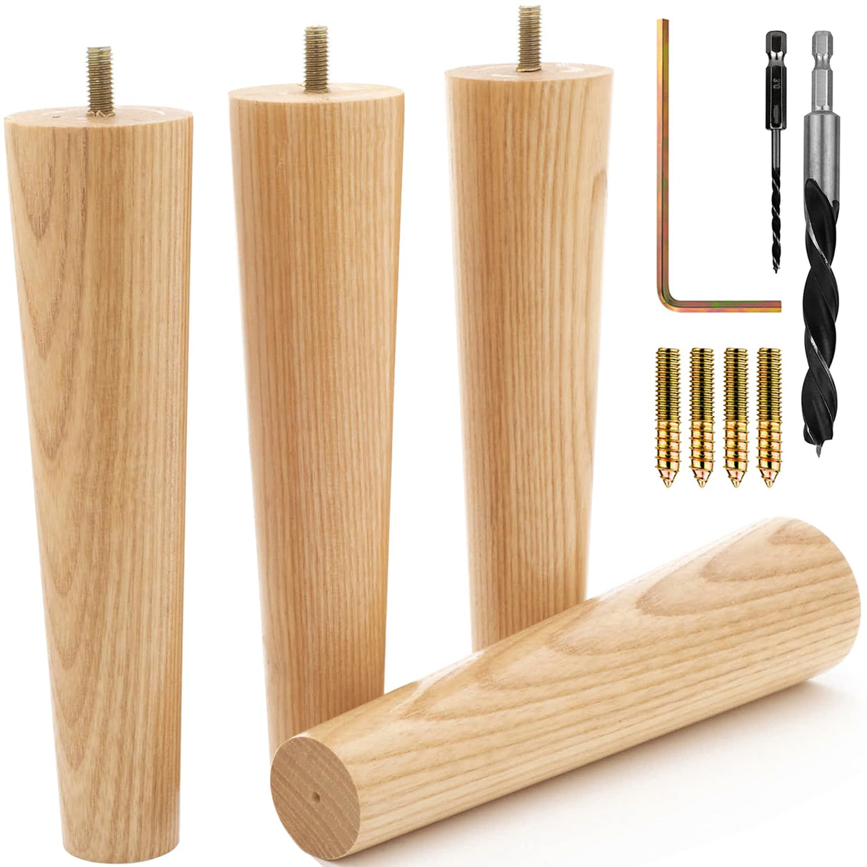 Ash Wood Furniture Legs - Premium Mid Century Legs for Sofa, Chair, Table, Dresser, Bed, Cabinet, Ottoman - Our Wooden Legs Are Easy To Install & Include Installation Hardware - Set of 4, 8 Inches Airy Abode