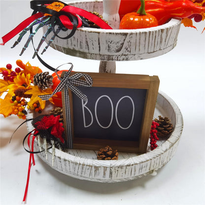 skyjoohy Boo Sign, Halloween Wooden Signs Boo Table Decorations Halloween Home Decor Indoor Tiered Tray Decor Bathroom Farmhouse Desk Decor Inside Decorative Signage (Hallowween-BOO) - WoodArtSupply