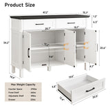 48 Inches Buffet Cabinet with Storage, Farmhouse Sideboard Buffet w/2 Drawers and 3 Doors, Wood Coffee Bar Cabinet with Adjustable Shelves, Sideboard Storage for Kitchen, Living Room, Off White&Black ONBRILL