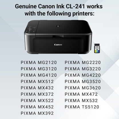 Canon CL-241 Genuine Color Ink Cartridge, Compatible with MG2120/3120/4120, MX512/432/472/372/392/522/532/452, MG2220/3220/4220/3520/3620, TS5120