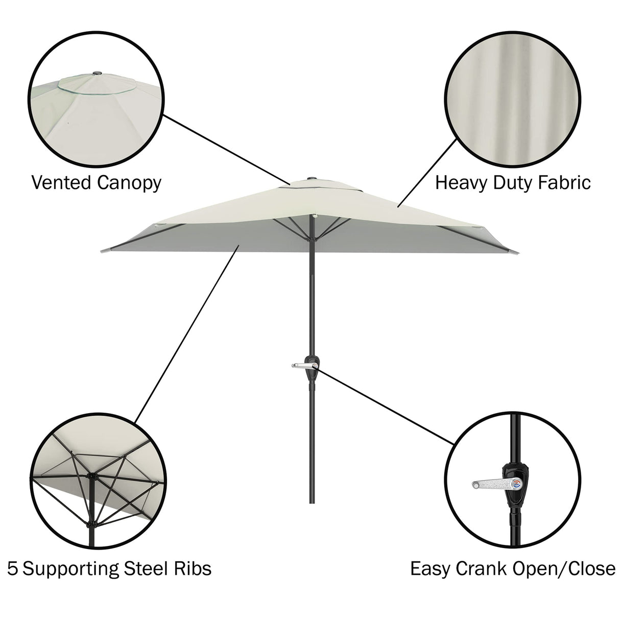 Half Umbrella Outdoor Patio Shade - 9 ft Patio Umbrella with Easy Crank - Small Canopy for Balcony, Table, or Deck by Pure Garden (Tan) Pure Garden