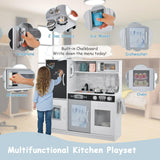 HONEY JOY Kids Kitchen Playset, Wooden Little Chef Pretend Toy Kitchen Set w/Chalkboard, Telephone, Utensils, Oven, Microwave, Sink, Storage, Play Kitchen for Toddlers, Gift for Boys Girls, White HONEY JOY