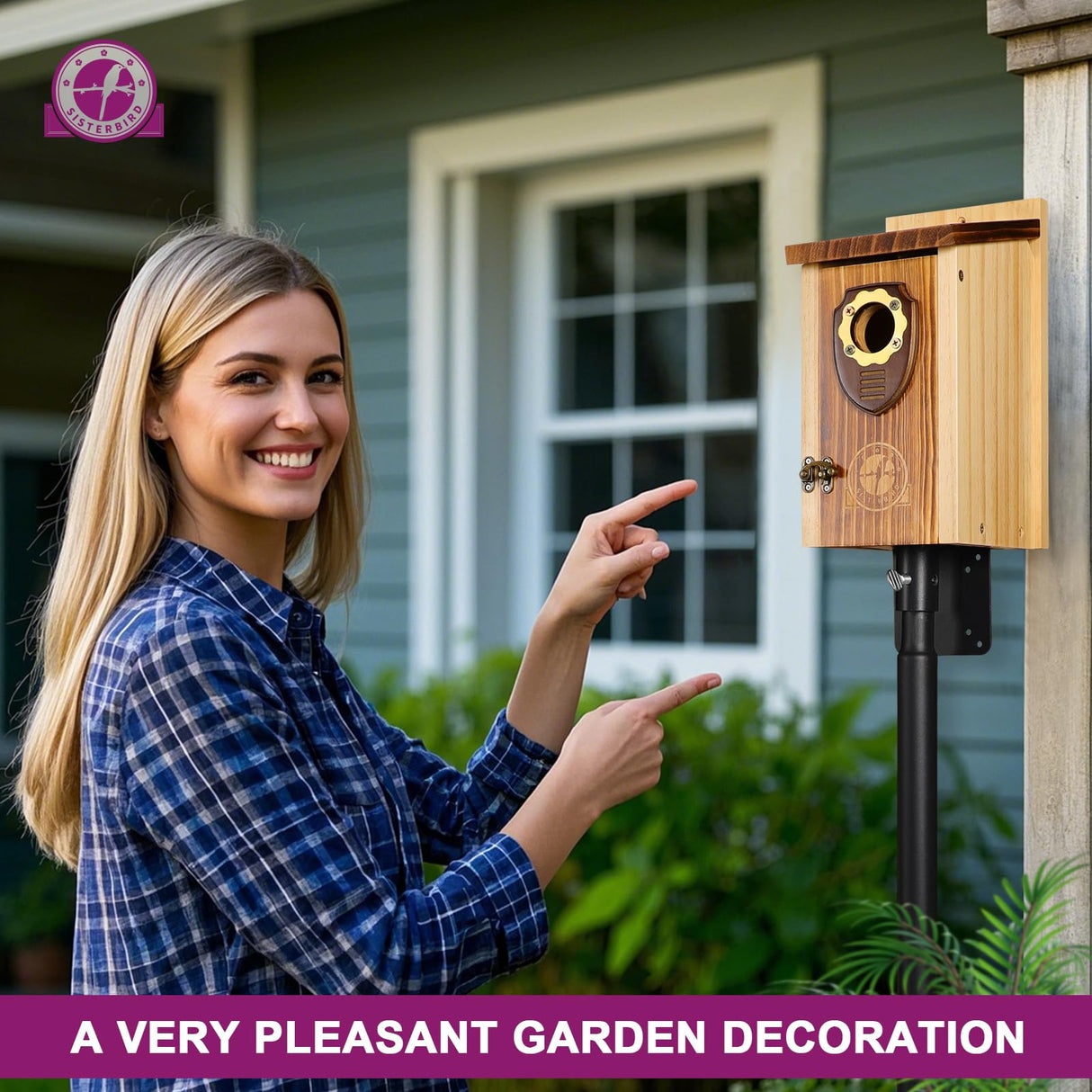 SISTERBIRD Bird Houses for Outside, Premium Wooden Bluebird Houses for Outside, Assembly Birdhouses for Outdoors, Weatherproof Bird House, Bluebird Finch Swallow Wren Chickadee SISTERBIRD