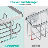 YASONIC Corner Shower Caddy, 3-Pack Adhesive Bathroom Caddy with Soap Holder and 12 Hooks, Rustproof Stainless Steel Shower Organizer, No Drilling Wall Mounted Shower Rack, Brushed Silver YASONIC