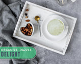 Serving Trays Set of 3 - Ottoman Wood Trays for Entertainment, Food and Décor - Rustic Farmhouse Distressed Wood Finish - Solid White Comfify