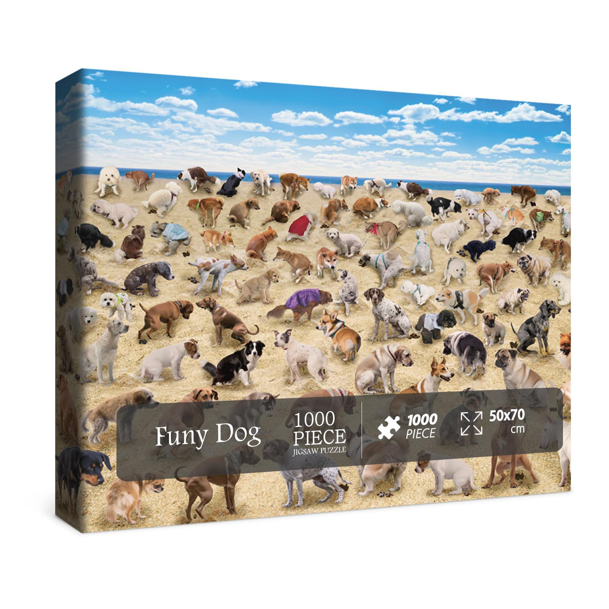 Pooping Dog Puzzles Dogs 1000 Piece Puzzle for Adults, Beach Dog Jigsaw Puzzle Animal Puzzles, Gag Prank Dog Puzzle as Funny Home Party Decorations BBOLDIN