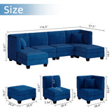 Vongrasig 6 Pieces Sectional Couch Modular Sofa with Reversible Chaise Velvet U-Shaped Couch Sofa 6-seat Modular Large Sectional Couch with Ottoman for Living Room, Upholstered Cushion (Dark Blue) Vongrasig