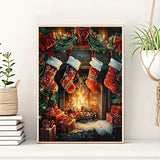 Christmas Fireplace Stocking Diamond Art Kits for Adults, 5D Diamond Painting Kits for Adults Beginners, DIY Full Round Drill Diamond Dot Painting Gem Art Kits for Adult,Home Wall Decor 11.8x15.7 Inch VCLKDIY