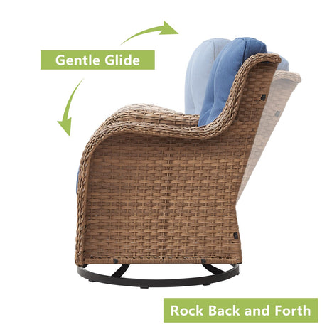 Rilyson Patio Chairs Rocking Swivel Chiar - 3 Piece Outdoor Wicker Patio Bistro Set Rattan Rocker Glider Chairs with High Back and Deep Seating for Outside Porch Deck Garden(Yellow/Blue) Rilyson