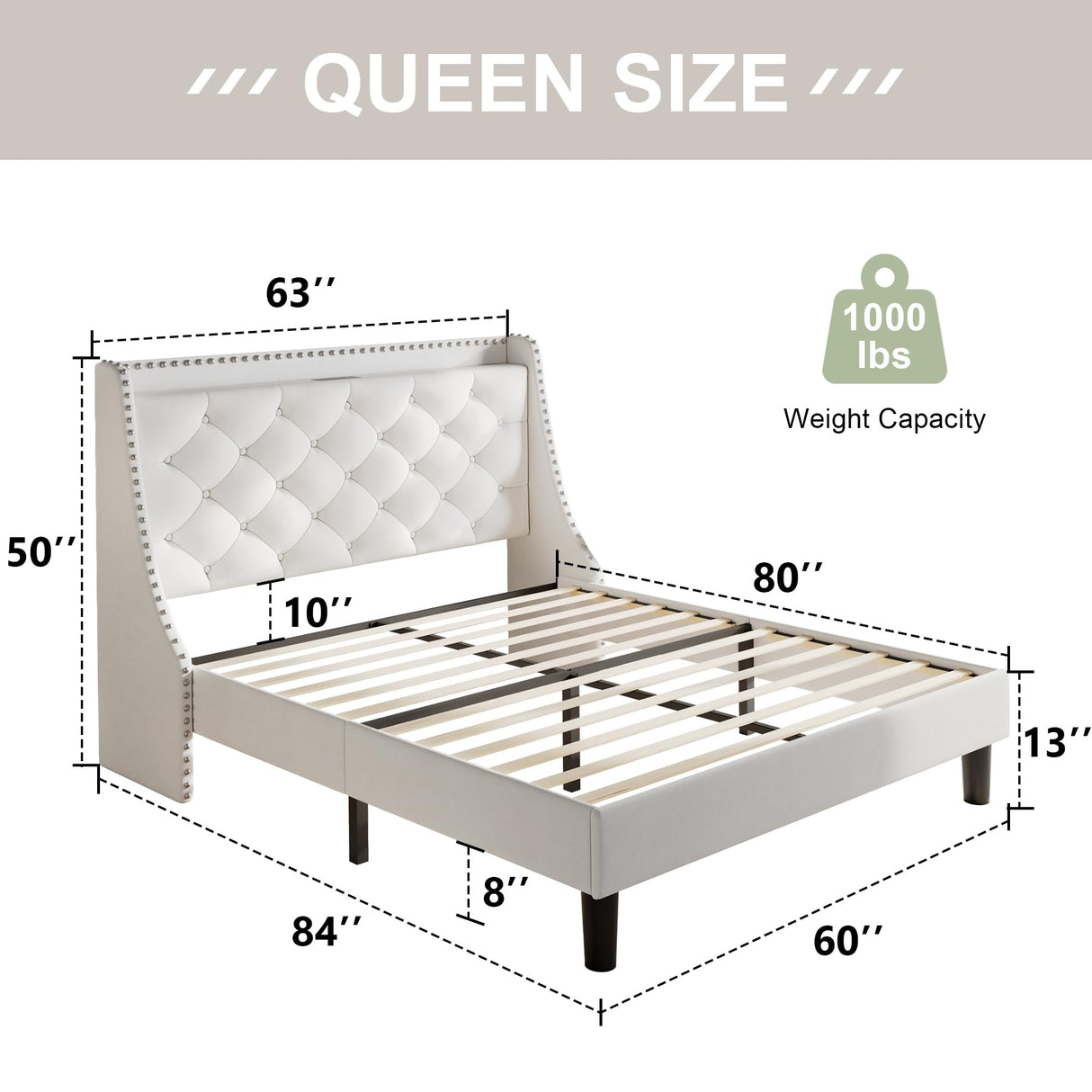 Feonase Velvet Queen Bed Frame with Luxury Wingback and Fast Charging Station, Upholstered Button Tufted Storage Headboard Platform Bed, Sturdy Wooden Slats Support, Easy Assembly, Noise-Free, White Feonase
