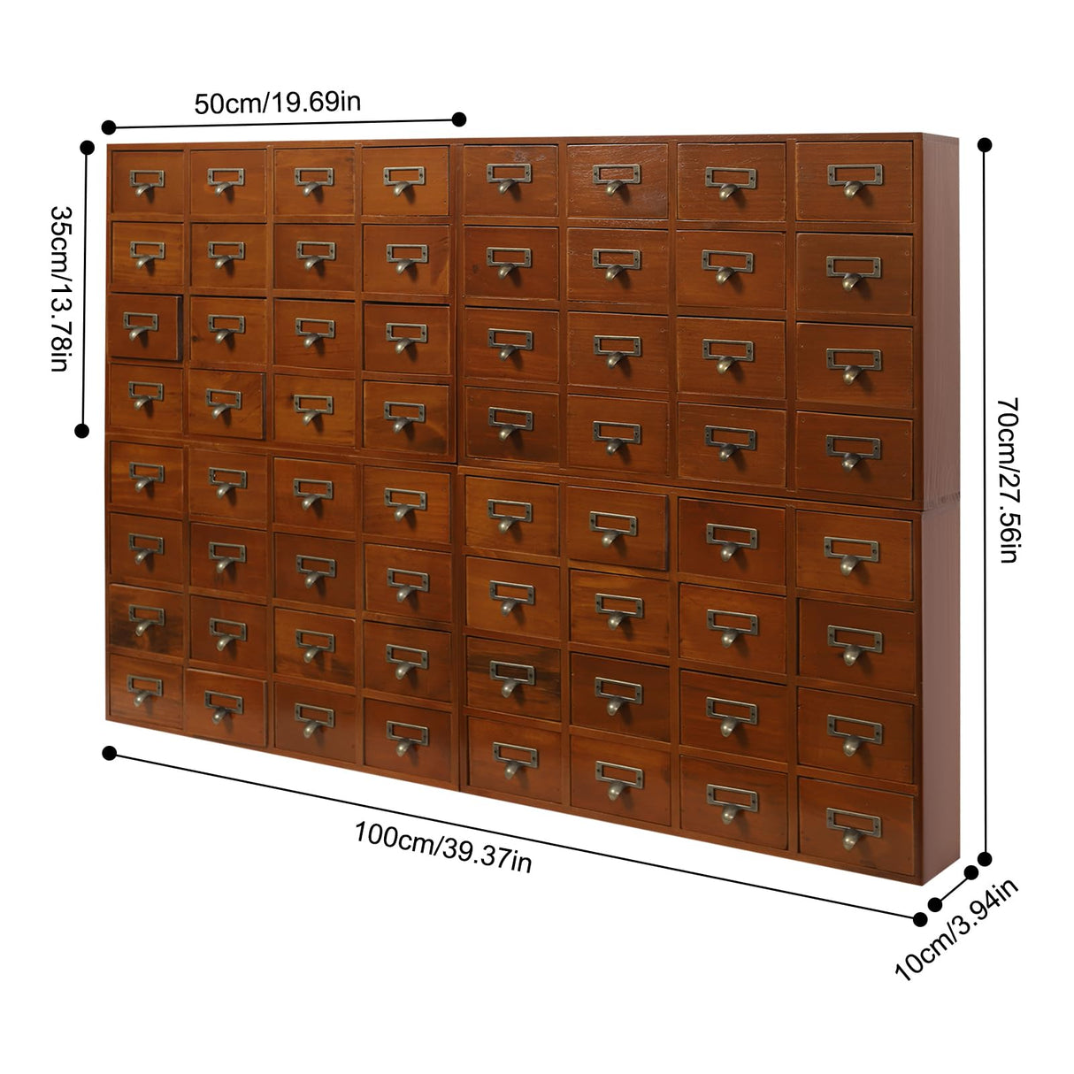 64-Drawer Wooden Storage Box, Traditional Apothecary Curio Cabinet, Library Card Catalog Cabinet Herb Storage Box w/Label Holders Handles AngelcityCC