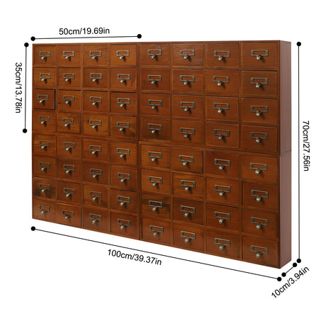 4 PCS Storage Cabinet, 64-Drawer Wooden Rectangle Storage Box With Label Holder And Handle, Traditional Apothecary Curio Cabinet,Storage Organizer For Pharmacy, Office, Porch, Living Room, Etc (Brown) WBGANG