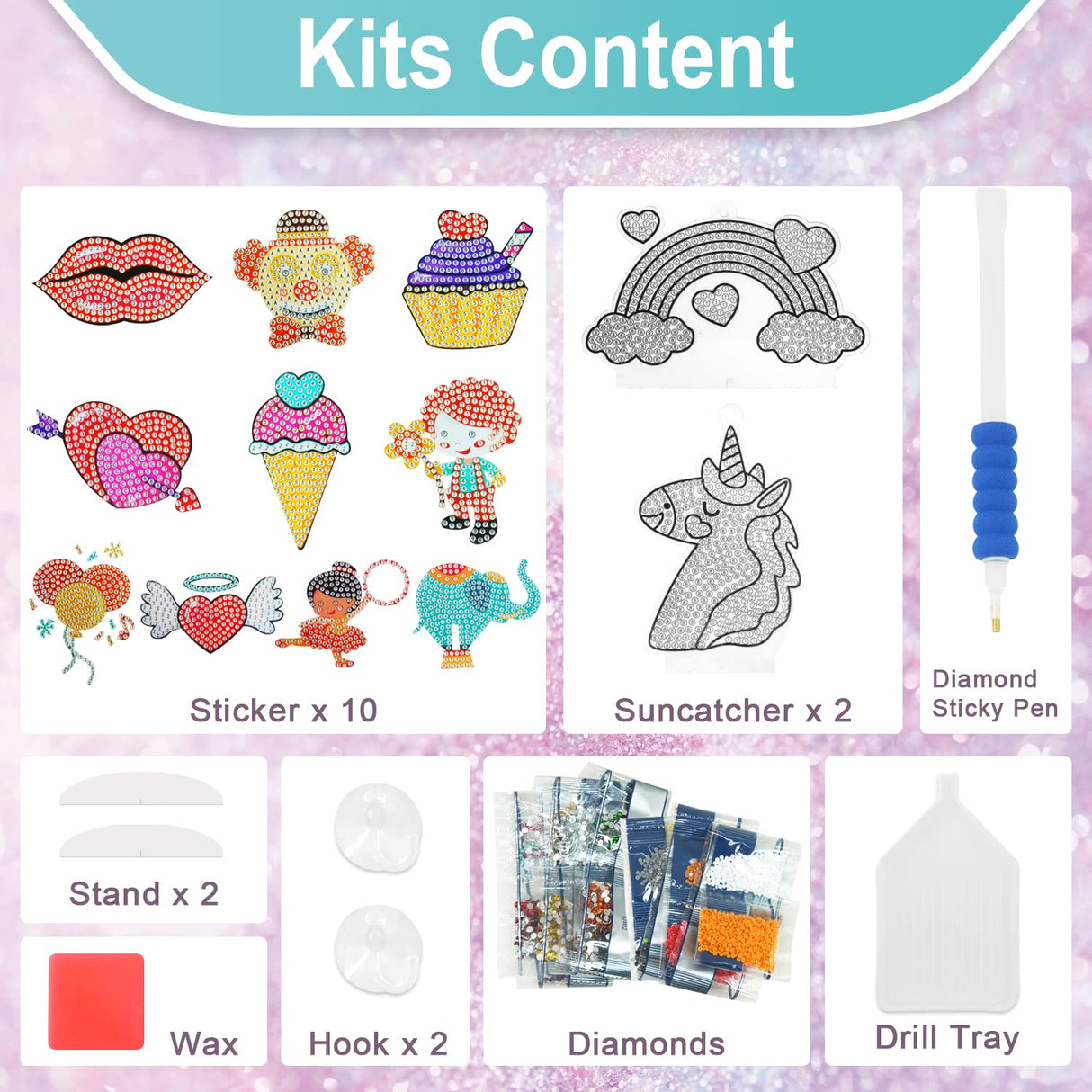 AUREUO Diamond Painting Kits - 10 Stickers & 2 Suncatchers 5D Diamond Art Kits, Easy DIY Arts and Crafts, Gem Art Painting Kits Gift Idea, Sweet Dreams AUREUO