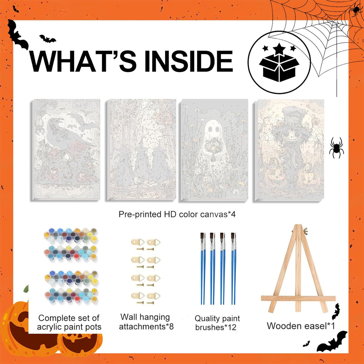 4 Pack Paint by Numbers Kit for Adults - Wooden Easel, Halloween Paint by Numbers with Frame, Halloween Adult Painting by Number Kits on Canvas, Easy Oil Painting Arts Gift Wall Decor 8x12inch cviokrdu