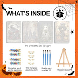 4 Pack Paint by Numbers Kit for Adults - Wooden Easel, Halloween Paint by Numbers with Frame, Halloween Adult Painting by Number Kits on Canvas, Easy Oil Painting Arts Gift Wall Decor 8x12inch cviokrdu