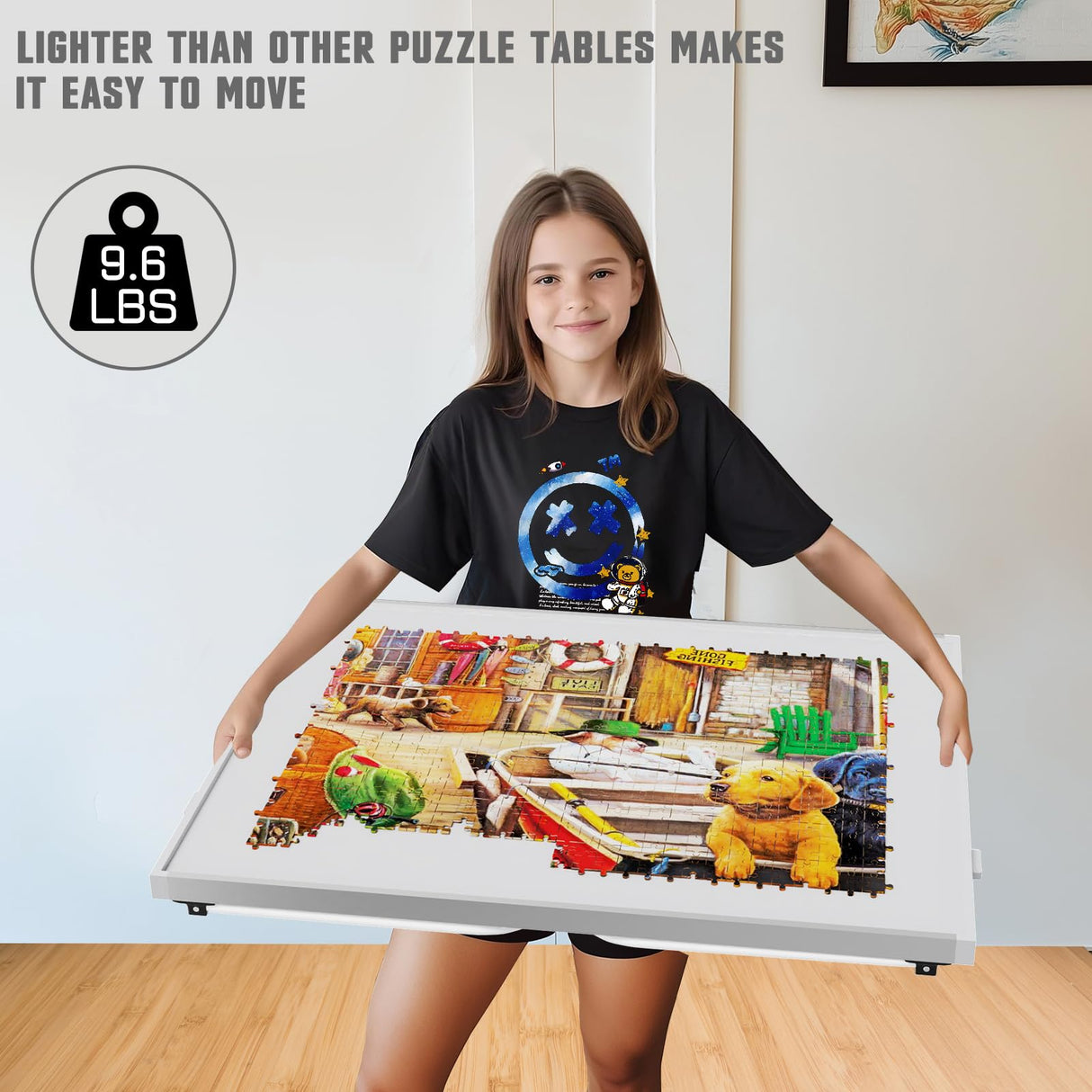 Puzzle Table 1500 Pieces,Jigsaw Puzzle Table Metal,Puzzle Table with Drawers,Puzzle Board with Legs,Grey and White Color,Puzzle Tables for Adults,Jigsaw Puzzle Board with Drawers Doerpuz