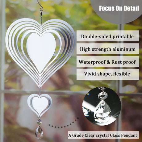 4Pack 8inch Sublimation Wind Spinner Blanks 3D Aluminum Metal Wind Sculpture Kinetic Spinners for Yard and Garden Indoor Art Ornaments Hanging Decoration (Heart) WindMage