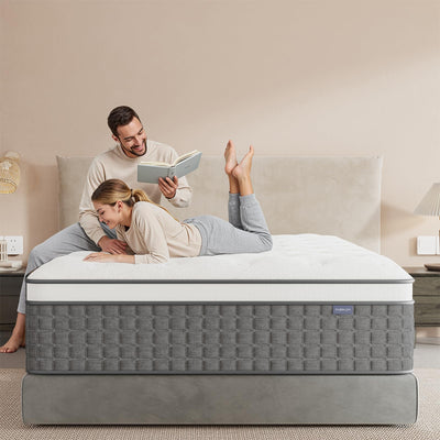 Mattress Queen Size, Medium Firm 14 Inch Mattress with Extra Lumbar & Shoulder Support, Hybrid Mattresses with Gel Memory Foam Pain Relief - Fiberglass Free - No Odor - 365 Night Trial