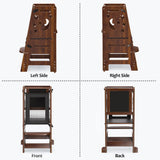 TOETOL Bamboo Kids Step Stool for Kitchen Height Adjustable Toddler Standing Tower with Keeper and Black & White Activity Board TOETOL