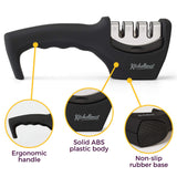 4-in-1 Kitchen Knife Accessories: 3-Stage Knife Sharpener Helps Repair, Restore, Polish Blades and Cut-Resistant Glove (Black) KITCHELLENCE