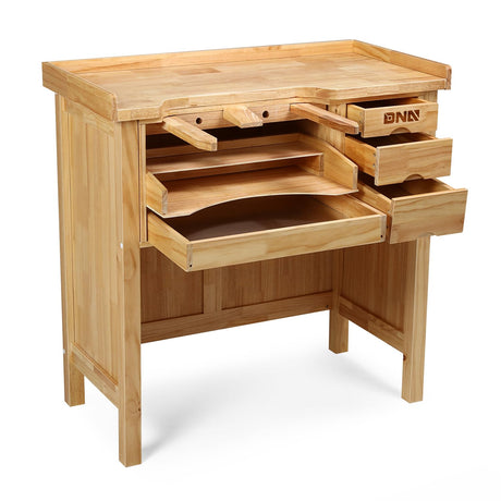 DNA MOTORING Heavy Duty Wood Workbench, Wooden Workbench with 5 Drawers for Workshop, Garage, W/Adjustable Handle, TOOLS-00524 DNA MOTORING