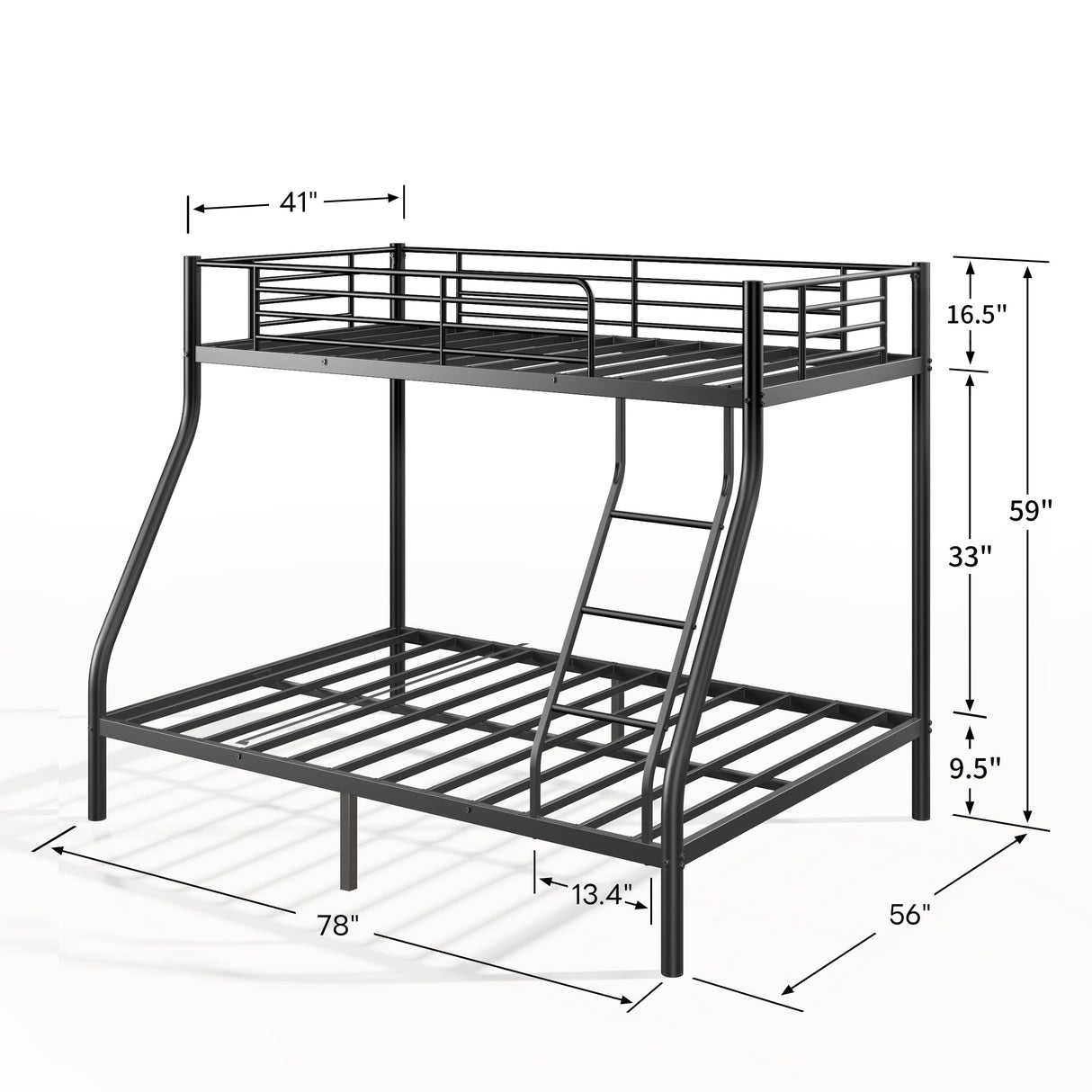 soges Metal Bunk Bed Twin Over Full Size with Ladder & Guardrail, Metal Bed Frame for Teens Adults, Heavy Duty Sturdy Bunk Beds, Black soges