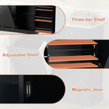 AHB 13 Gallon Tilt Out Trash Bin Cabinet with 2 Drawers, Adjustable Shelves,Kitchen Storage Cabinet with Garbage Bin Tilt Out Laundry Hamper for Kitchen, Black AHB