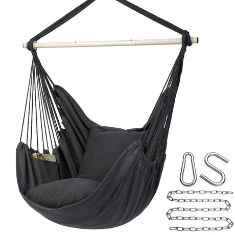 Y- Stop Hammock Chair Hanging Rope Swing Chair, Max 500 Lbs, 2 Seat Cushions Included, Removable Steel Spreader Bar with Anti-Slip Rings, Hardware kit-for Indoor or Outdoor(Dark Grey) Y- STOP