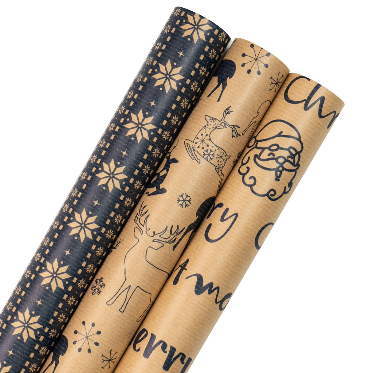 RUSPEPA Christmas Wrapping Paper Rolls - Mini Roll - 17 inches x 10 feet per Roll, Total of 3 Rolls - Reindeer and Snowflake RUSPEPA
