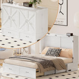 PUREMIND Queen Murphy Bed Cabinet with Mattress Included, Bedroom Cabinet Beds with USB Charging Station, Murphy Chest Bed with Storage Drawers, Horizontal Wallbed for Guest Room White PUREMIND