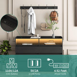 GOSROMS Dresser for Bedroom, Black Bedroom Dresser with LED Lights and Power Strip, 6 Long Drawers Dresser, Tall Wide Chest of Drawers Storage Organizer for Bedroom, Living Room, Entryway GOSROMS