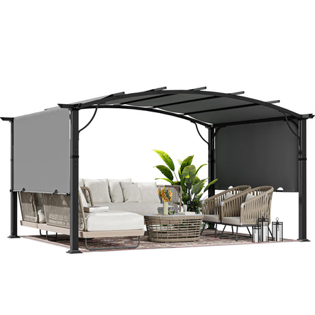 HAPPATIO 12' x12' Outdoor Retractable Pergola, Aluminum Pergola with Canopy Fixed in Various Positions, Arched Patio Pergola with Sun Shade Canopy Metal pergola for Backyards, Gardens, Patios (Grey) HAPPATIO