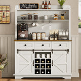 REVOMINCA 63 Inch Tall Coffee Bar with 3-Tier Storage, Farmhouse Coffee Bar Cabinet with 3 Storage Drawers, White Hutch Cabinet with Glass Holders, Wine Bar for Living Dining Room REVOMINCA