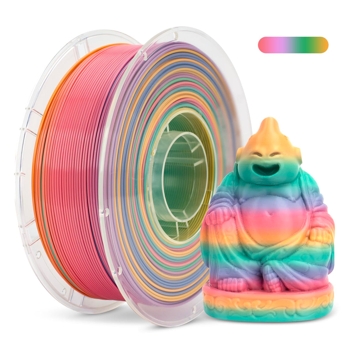 JAREES Rainbow 3D Printing Filaments PETG Candy Multicolor Gradient Filament 1.75mm, Green-Purple-Pink-Yellow PETG 3D Printer Filament, 1kg 330 Meters JAREES