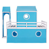 Harper & Bright Designs Blue Full Size Loft Bed with Slide, Curtains, and Tower - Solid Wood Low Loft Frame for Kids Harper & Bright Designs