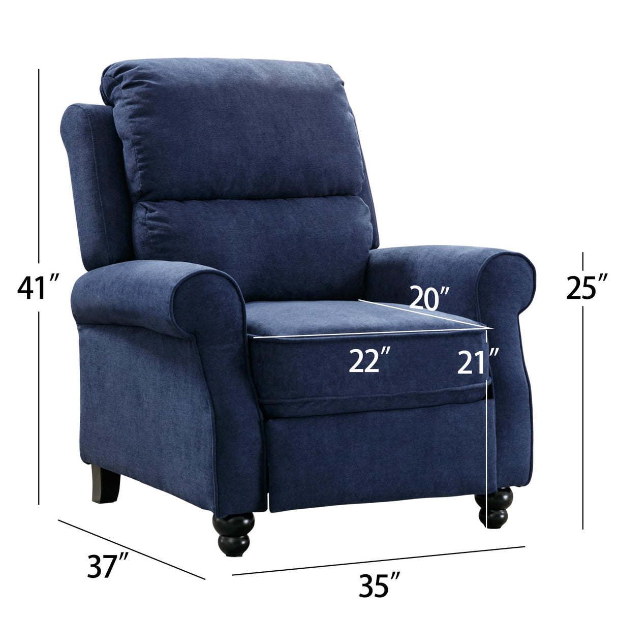 IOMOR Push Back Recliner Chair, Fabric Armchair Overstuffed Pushback Recliner, Heavy Duty Single Sofa Chair with Padded Seat Solid Wood Legs for Living Room (Blue) IOMOR