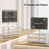Rolanstar TV Stand with Mount and Power Outlet, Swivel TV Stand Mount with LED Lights for 32/45/55/60/65/70 inch TVs, White Entertainment Center Media Console with Height Adjustable Mount Rolanstar