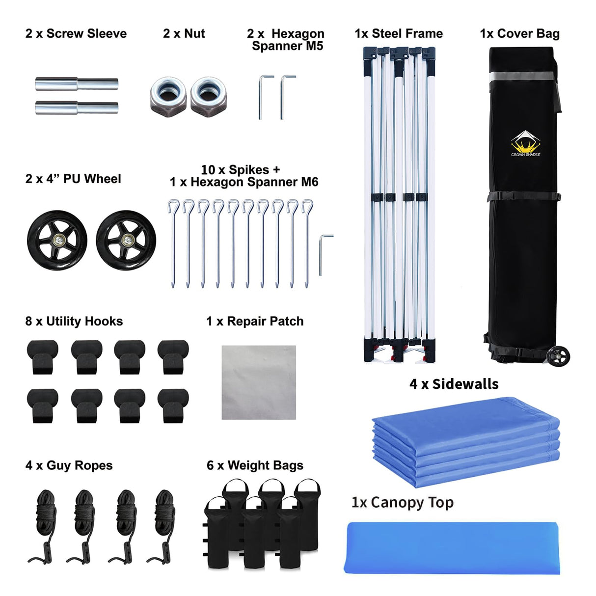 CROWN SHADES 10x20 Pop Up Canopy Tent, Thicken Frame Commercial Heavy Duty Tent, Silver-Coated with 4 Sidewalls 8 Stakes & 4 Sandbags & 4 Ropes, Outdoor Canopies for Events, Parties, Blue CROWN SHADES