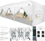 COBIZI Canopy 10x30 Pop Up Canopy Tent with 8 Sidewalls Party Tents for Parties Wedding Backyard Waterproof Outdoor Commercial Event Tent with Stakes, Ropes, Sandbags, White COBIZI