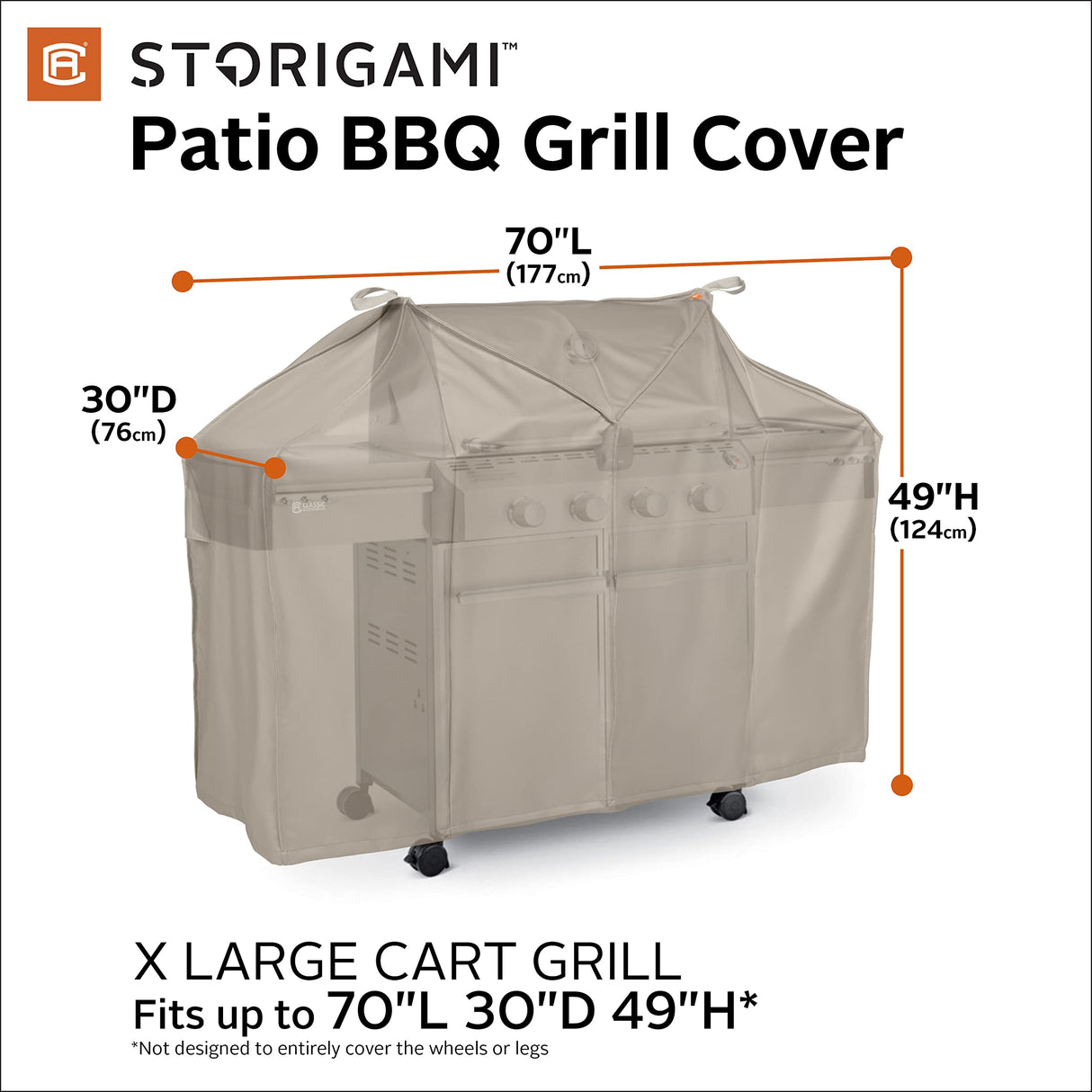 Classic Accessories Storigami Easy Fold Water-Resistant 70 Inch BBQ Grill Cover, Goat Tan Classic Accessories