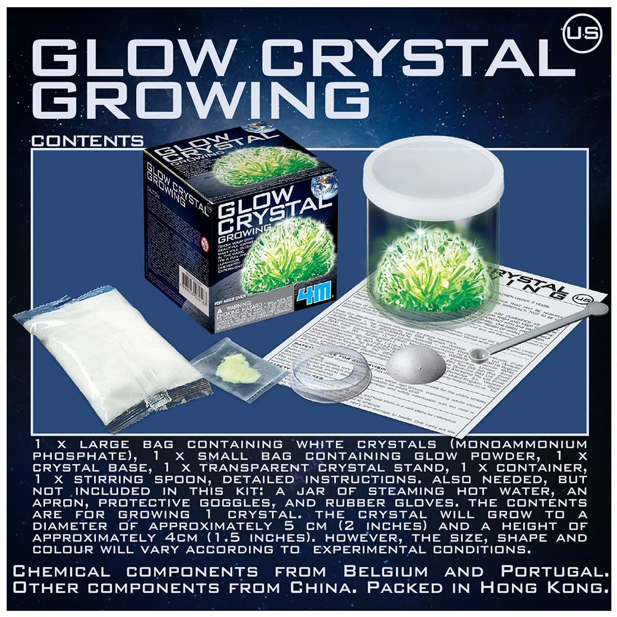 4M Glow Crystal Growing Kit - Grow a DIY Crystal Experiment Specimen, A Great Educational STEM Toys Crystal Making Gift for Kids & Teens, Boys & Girls 4M