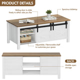 JUMMICO Farmhouse Coffee Table with Storage & Sliding Barn Doors, Modern Rustic Living Room Table with Adjustable Shelves, Wooden Rustic Center Table for Living Room (Antique White) JUMMICO