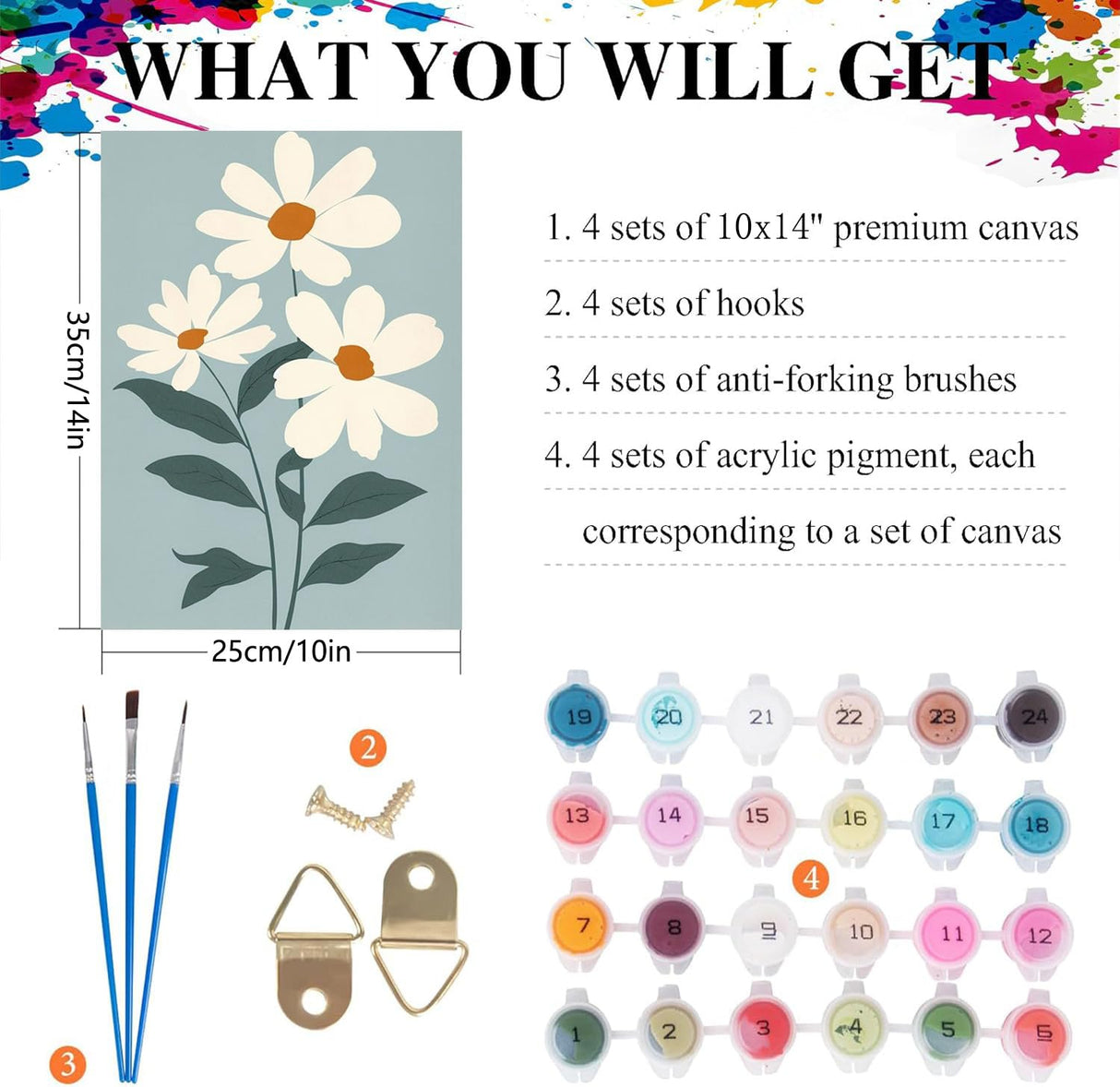 Paint by Numbers for Adults Beginners-4-Pack DIY Flowers Adult Paint by Number Kits Painting on Canvas, Flower Painting by Numbers, Craft Kits for Adults Home Wall Art Decor 10x14 Inch Axquilon