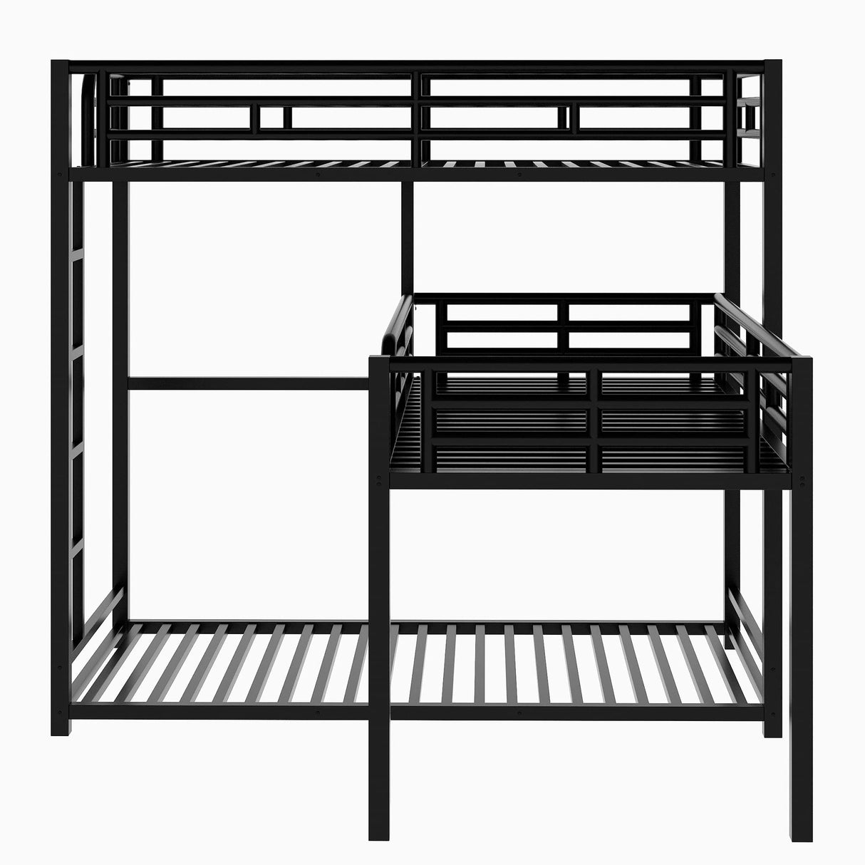 Metal Triple Bunk Bed Twin Size, L-Shaped Metal Triple Bunk Bed Frame, 3 Beds Bunk Bed for Kids Teens Adults - Black Merax
