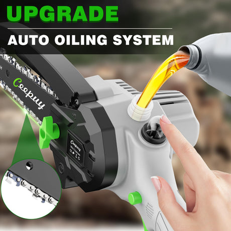 CEEPUY Mini Chainsaw Cordless,6 Inch Portable Electric Chain Saw w/Automatic Oiler/Battery Powered Small Handheld Saw w/Security Lock Trees Branches Trimming,Wood Cutting, 2 Batteries 3 Chains 2025 CEEPUY