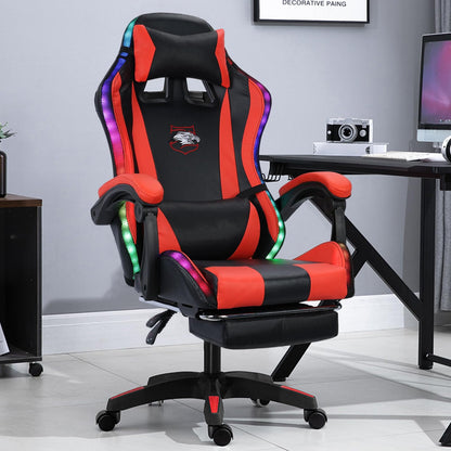 Ergonomic Gaming Chair with Footrest, Speakers Video Game Chairs with Bluetooth Music and LED RGB Lights, Computer Office Desk Chair, Massage Lumbar Support,400lb Capacity (Black & Red)